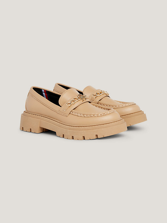 beige brushed chunky sole chain cleat loafers for girls tommy hilfiger