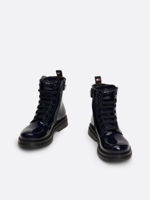 blue patent lace-up ankle boots for girls tommy hilfiger