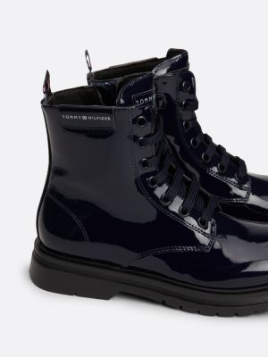 Patent Lace Up Ankle Boots Blue Tommy Hilfiger