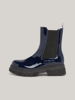 Patent Chelsea Boots, Blue