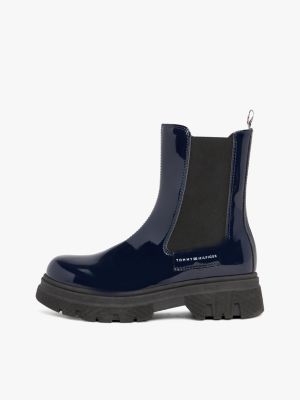 Patent Chelsea Boots, Blue