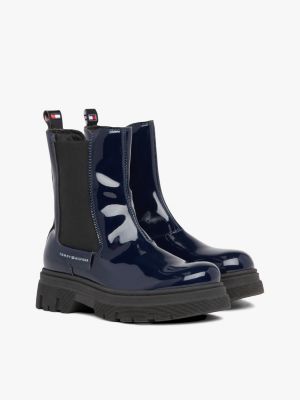 blauw gelakte chelsea boots voor meisjes - tommy hilfiger