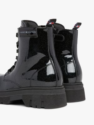 schwarz schnürstiefel mit lack-finish und glitzer für mädchen - tommy hilfiger