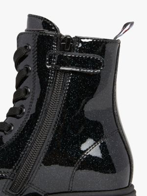 schwarz schnürstiefel mit lack-finish und glitzer für mädchen - tommy hilfiger