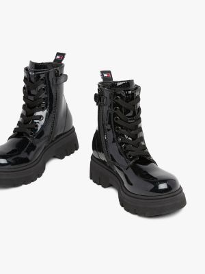 schwarz schnürstiefel mit lack-finish und glitzer für mädchen - tommy hilfiger