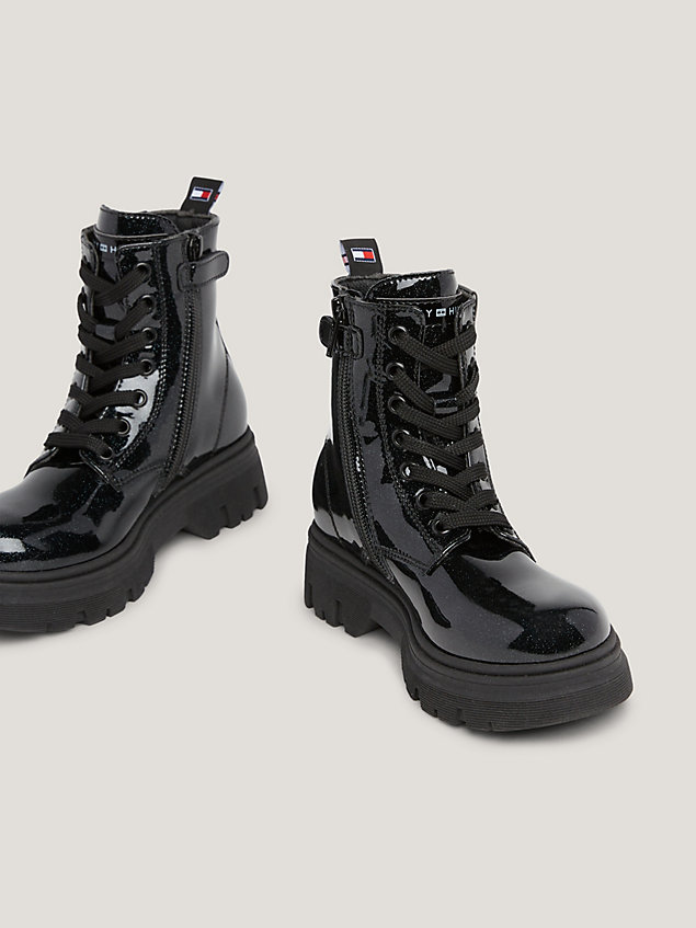 black lace-up glitter patent boots for girls tommy hilfiger