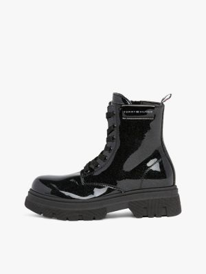 schwarz schnürstiefel mit lack-finish und glitzer für mädchen - tommy hilfiger