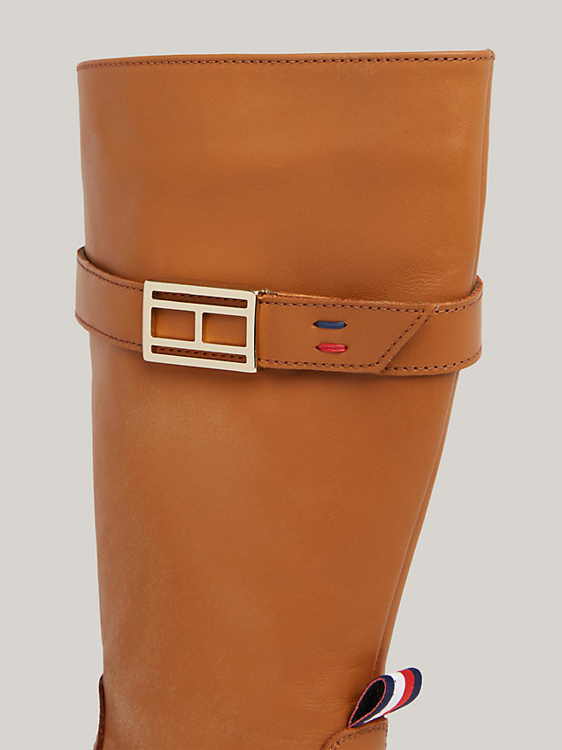 brown leather knee-high buckle boots for girls tommy hilfiger
