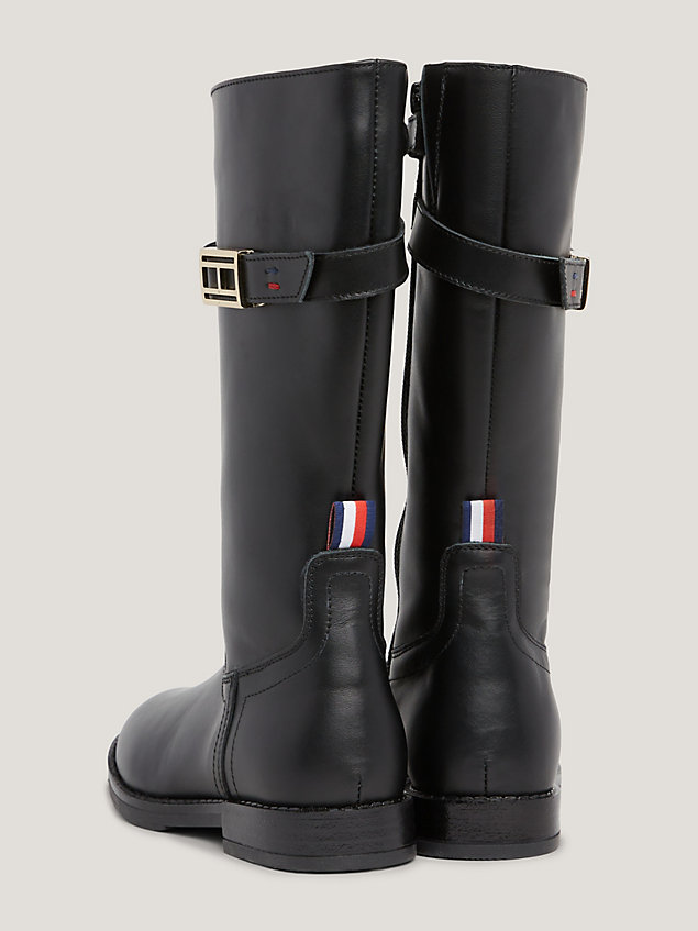 black leather knee-high buckle boots for girls tommy hilfiger