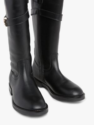 bottes hautes en cuir à boucle noir pour filles tommy hilfiger