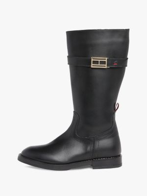 bottes hautes en cuir à boucle noir pour filles tommy hilfiger