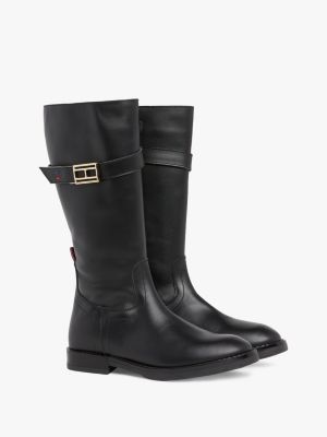 Leather Knee High Buckle Boots Black Tommy Hilfiger