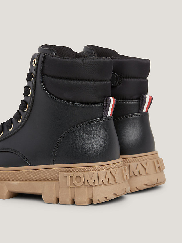 black chunky sole lace-up mid boots for girls tommy hilfiger