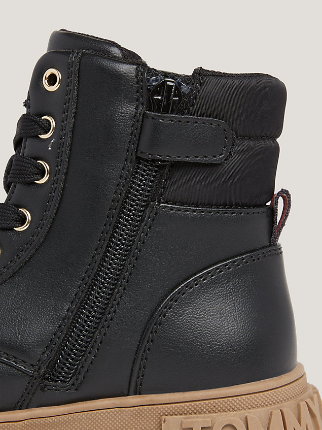 black chunky sole lace-up mid boots for girls tommy hilfiger