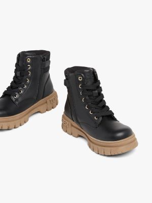 black chunky sole lace-up mid boots for girls tommy hilfiger