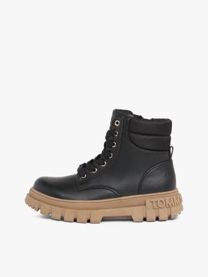 black chunky sole lace-up mid boots for girls tommy hilfiger