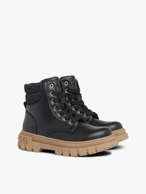 black chunky sole lace-up mid boots for girls tommy hilfiger