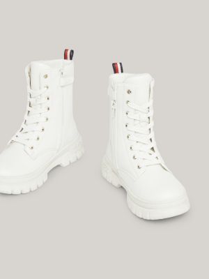 white chunky sole lace-up biker boot for girls tommy hilfiger