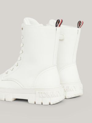 white chunky sole lace-up biker boot for girls tommy hilfiger