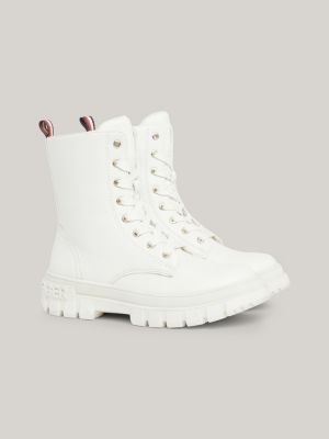 white chunky sole lace-up biker boot for girls tommy hilfiger