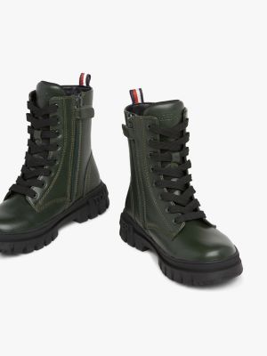 grün lace-up biker-stiefel mit klobiger sohle für mädchen - tommy hilfiger