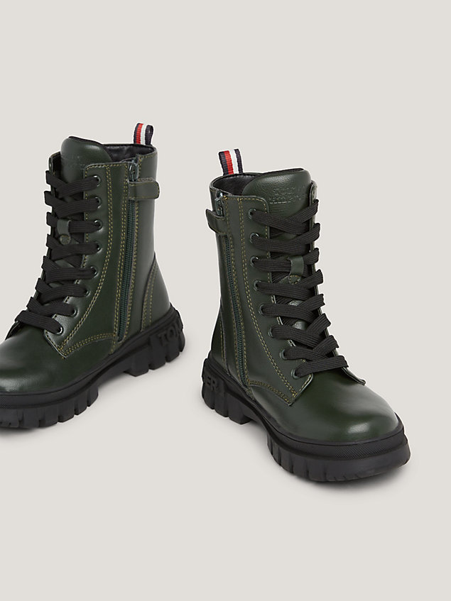 green chunky sole lace-up biker boot for girls tommy hilfiger