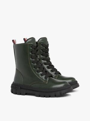 green lace-up biker-stiefel mit klobiger sohle für mädchen - tommy hilfiger