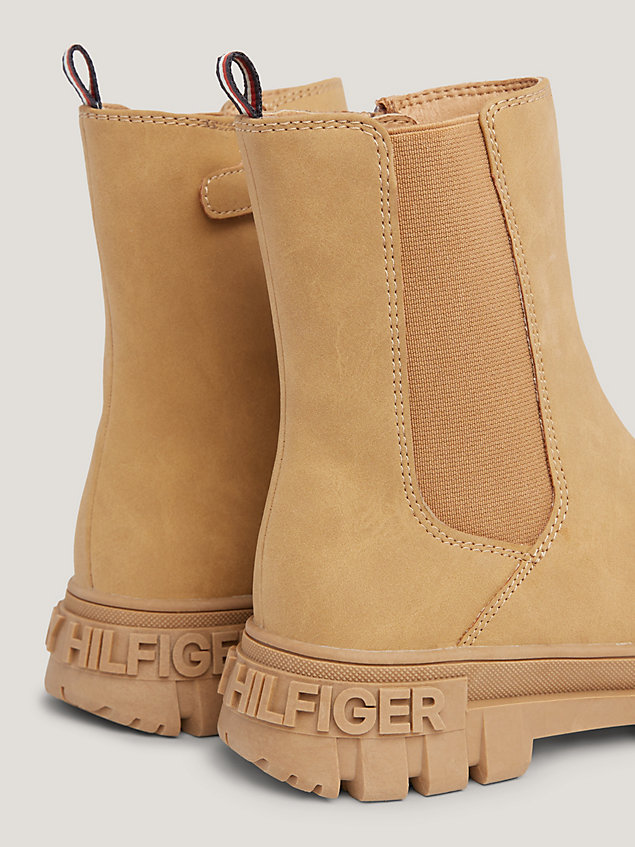 brown signature cleat zipped mid boots for girls tommy hilfiger