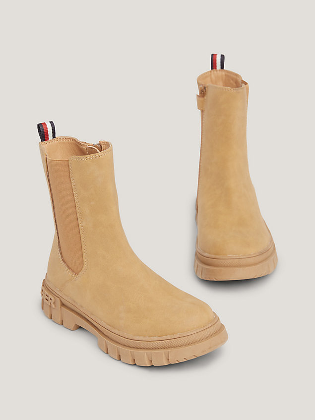 brown signature cleat zipped mid boots for girls tommy hilfiger