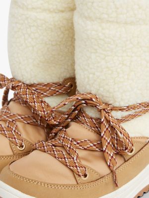 Teddy Fleece Lace-Up Snow Boots, Beige