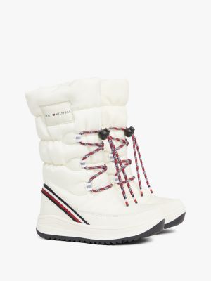 Botas de nieve con cinta distintiva y logo, Blanco