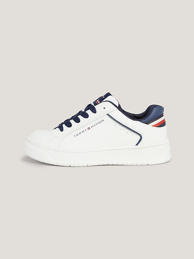 white dual gender stripe heel chunky trainers for kids unisex tommy hilfiger