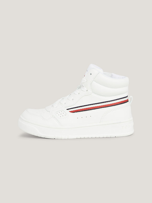 white dual gender high-top trainers for kids unisex tommy hilfiger