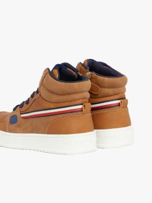 bruin genderinclusieve hoge sneaker voor kinderen unisex - tommy hilfiger