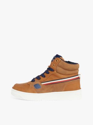 brown gender inclusive high-top trainers for kids unisex tommy hilfiger