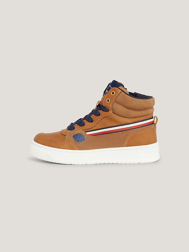 brown dual gender high-top trainers for kids unisex tommy hilfiger