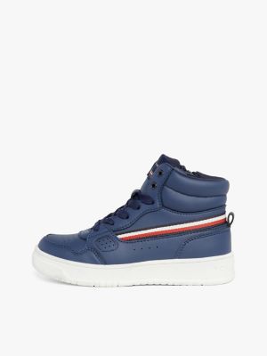 blue gender inclusive high-top trainers for kids unisex tommy hilfiger