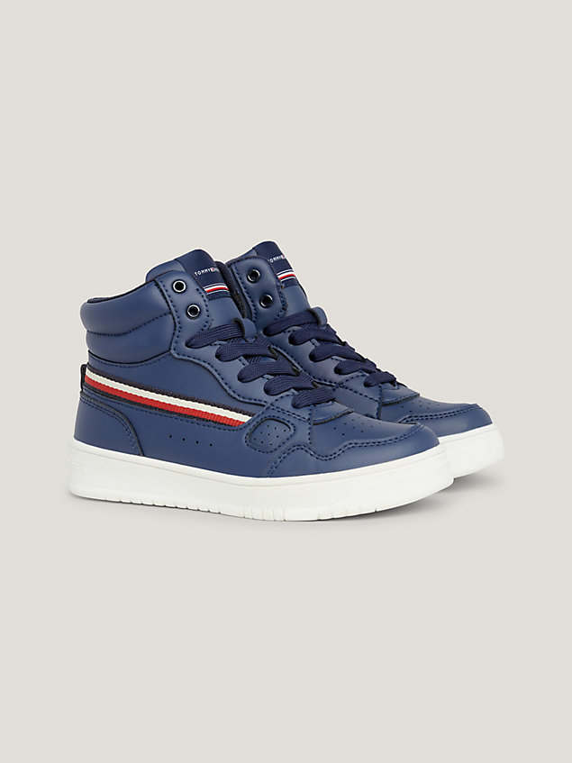 blue dual gender high-top trainers for kids unisex tommy hilfiger