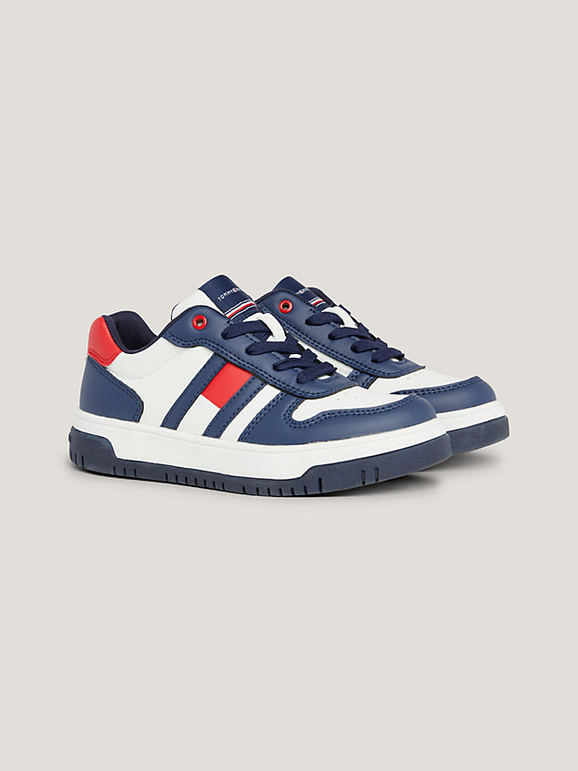 blue dual gender colour-blocked trainers for kids unisex tommy hilfiger