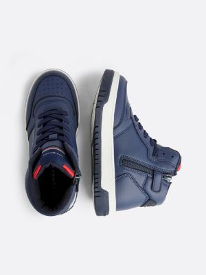 blue chunky high-top trainers for kids unisex tommy hilfiger