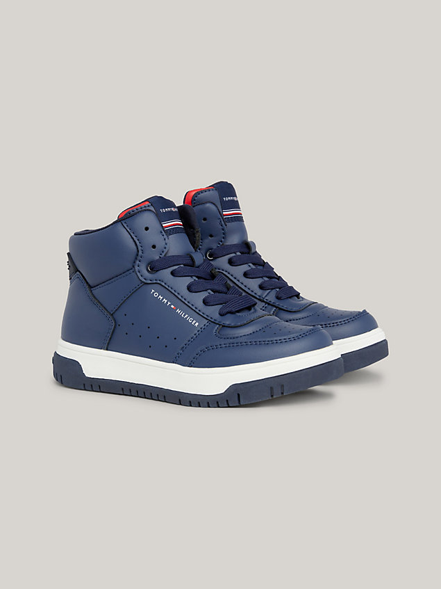 blue chunky high-top trainers for kids unisex tommy hilfiger