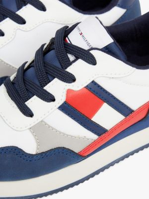 blue colour-blocked flag trainers for kids unisex tommy hilfiger