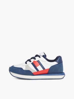 blue colour-blocked flag trainers for kids unisex tommy hilfiger