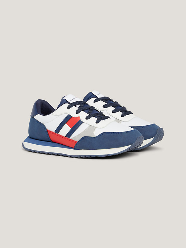 blue colour-blocked flag trainers for kids unisex tommy hilfiger