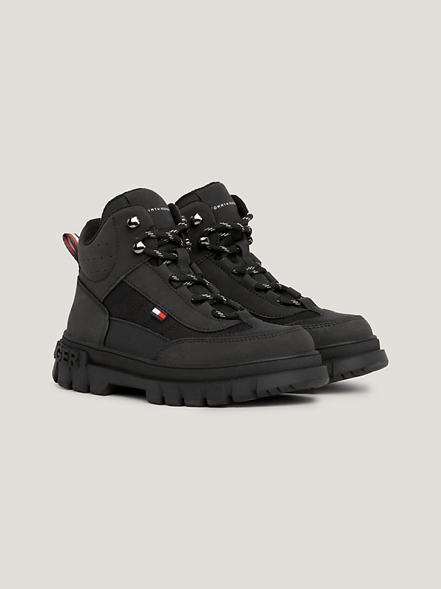 black lace-up cleat boots for boys tommy hilfiger