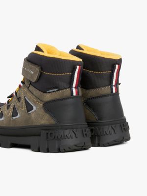 black waterproof lace-up cleat boots for boys tommy hilfiger