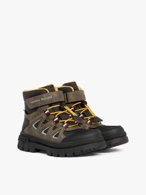 black waterproof lace-up cleat boots for boys tommy hilfiger