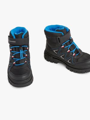 black waterproof lace-up cleat boots for boys tommy hilfiger