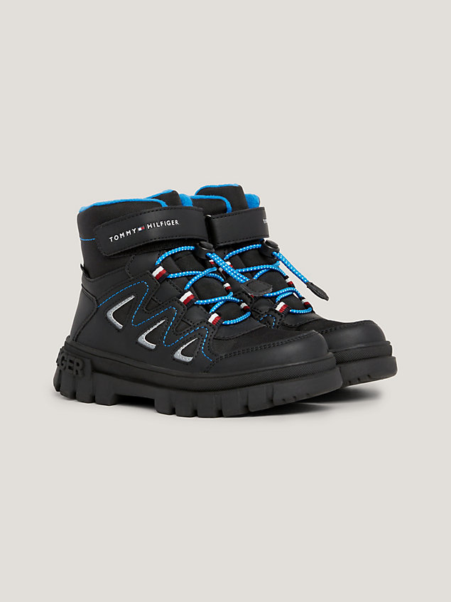 black waterproof lace-up cleat boots for boys tommy hilfiger