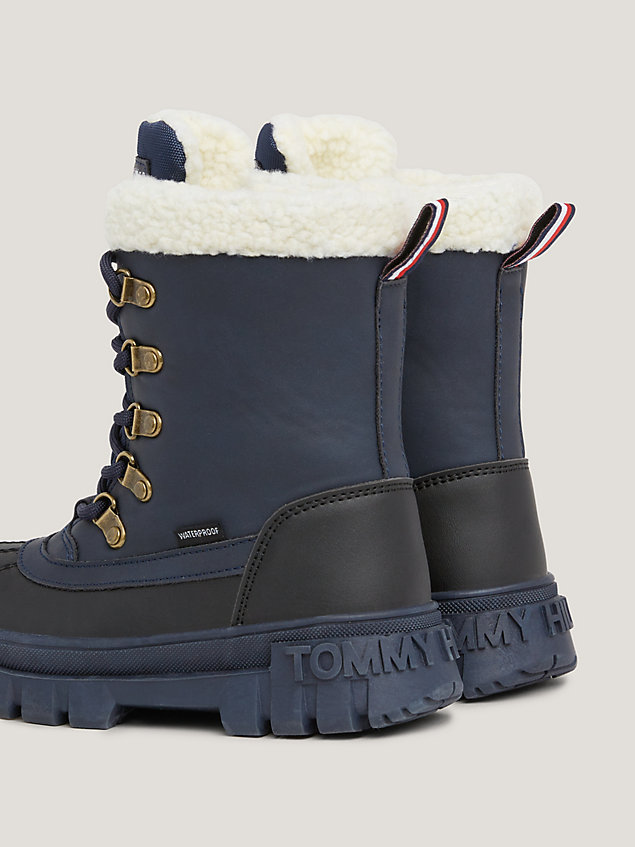 blue waterproof cleat lace-up boots for boys tommy hilfiger